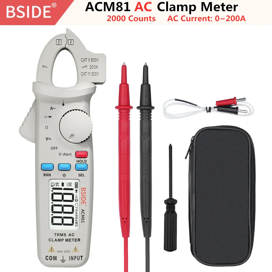 BSIDE ACM81 Токоизмерительные клещи Мини цифровой AC Токоизмерительные клещи 1mA True RMS Автоматический диапазон мини цифровой мультиметр V-alerant ток тест - Цвет: Grey
