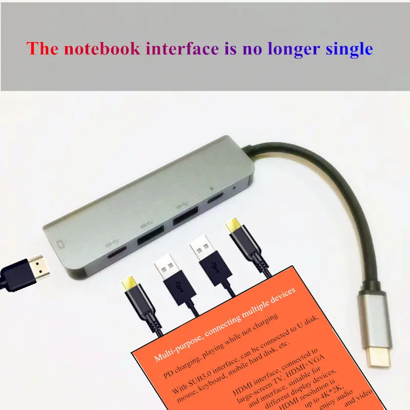 Док-станция c-типа для мобильного компьютера, многопортовый конвертер, whis USB 3,0, концентратор type-C, SD, TF, кардридер, HDMI, 4 K, HD интерфейс