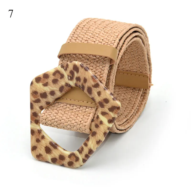 Summer Khaki Brown Female Belt Wooden Buckle Dress Jeans Belt Leopard Snake Printed Buckle Straw Wide Belts For Women Bohe Belt plus size belts for women