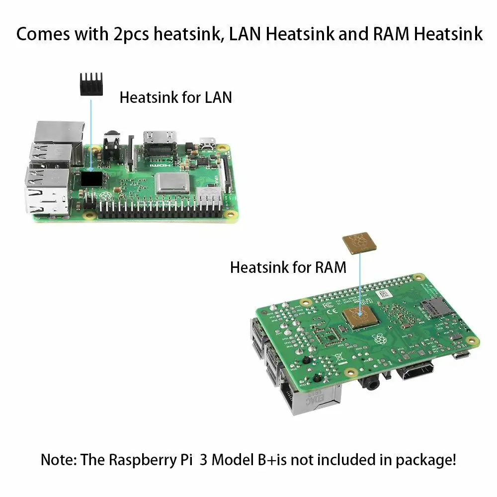 S Робот Raspberry Pi охлаждающий двойной вентилятор комплект(2 вентилятора+ Hestsink+ клейкая лента)+ 2 шт. радиаторы для Raspberry Pi 3B+ RPI115