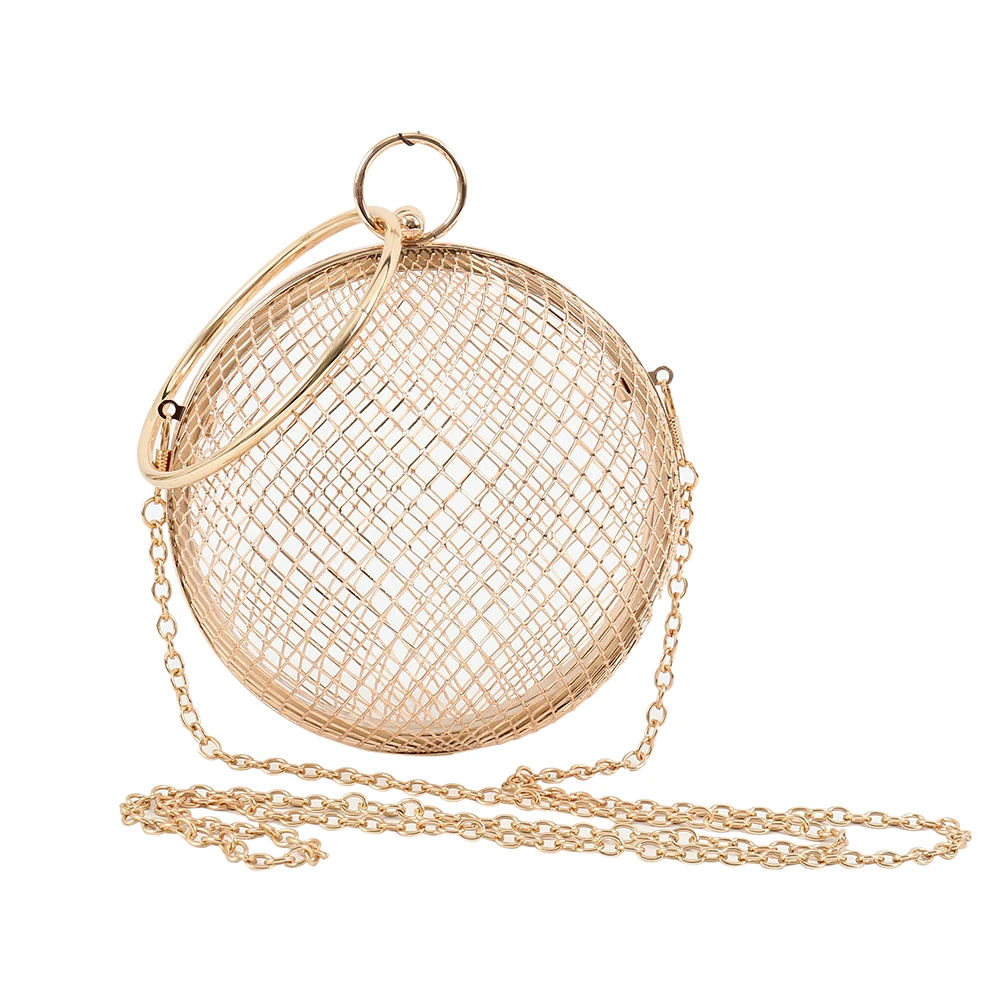 

2020 Hollow Metal Ball women shoulder bag gold Cages Round Clutch Evening Ladies Luxury Wedding Party CrossBody Purse handbag