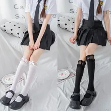 

New Hot-selling Sweet and Solid Color Lolita Calf Socks Women Summer Thin Section Stitching Hollow Bow Lace Fashion Tube Socks