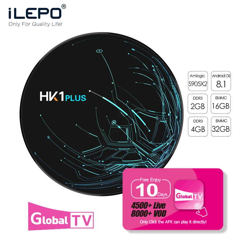 

ILEPO HK1 PLUS Great Bee Arabic Iptv Box TV BOX Android Box Amlogic S905X Quad-core 64-bit Smart Tv HDMI 2.0 Iptv Subscription