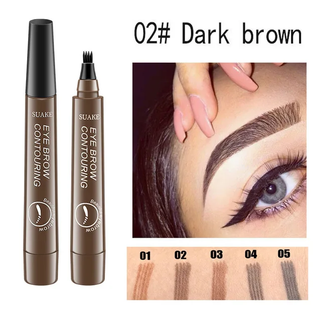 Waterproof Natural Eyebrow Pen Four-claw Eye Brow Tint Makeup three Colors Eyebrow Pencil Brown Black Grey Brush Cosmetics 8