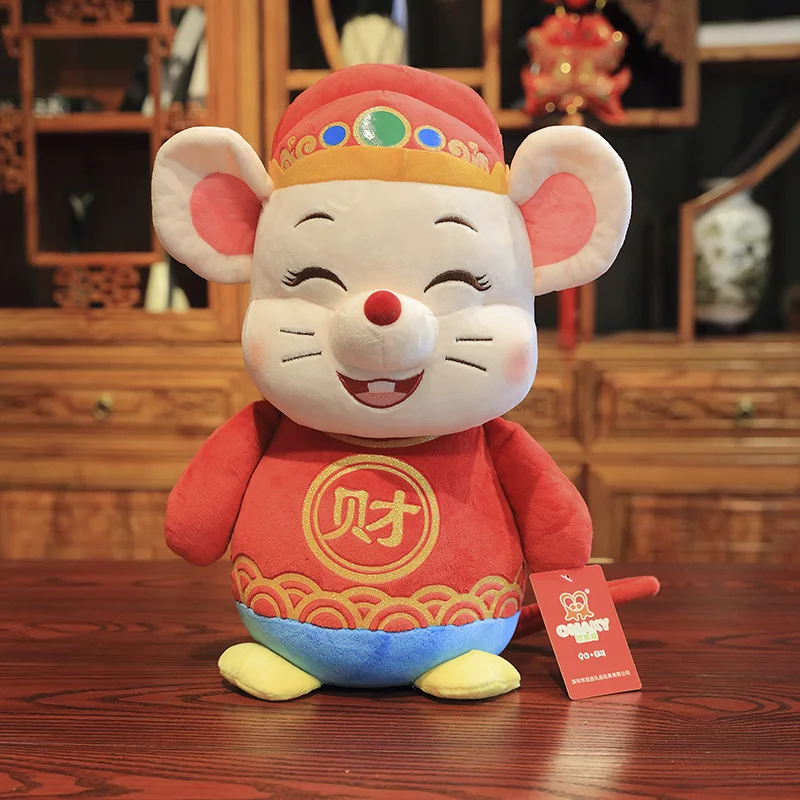 Year Of The Rat Mascot Plush Toy Stuffed Doll Zodiac Chinese New Year Fortune Mouse Party Decoration Gift God of wealth Rat Toy - Цвет: Red