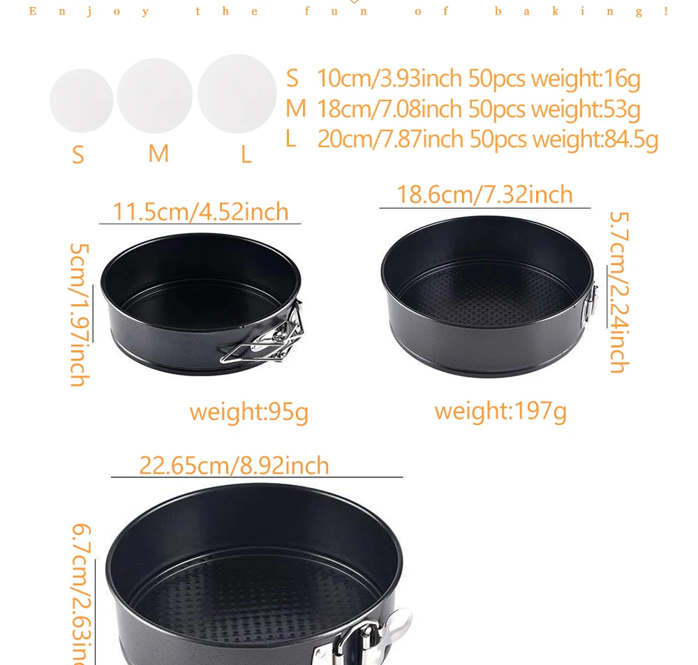 Non-Stick Round Cheesecake Pan With Parchment Paper Liners 4/7/9 Inch Springform Cake Pan With Removable Bottom              086