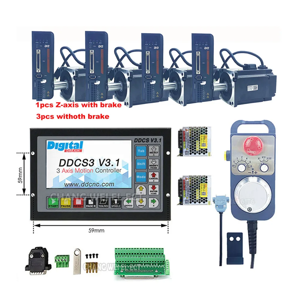 

3/4 Axis Cnc Controller Ddcsv3.1 Motion Control System With 220v750w Servo Motor Z Axis With Brake Engraving Machine Kit