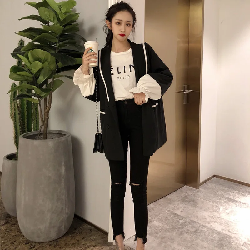

Joint Suit Jacket Women's Early Autumn 2019 New Style Retro Versatile Casual Loose-Fit Suit Mid-length Long-sleeved Upper Garmen