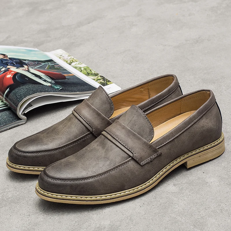 

Solid Men's Loafers Leather Formal Business Dress Shoes Man Slip On Soft Comfortable Casual Male Footwear Flats