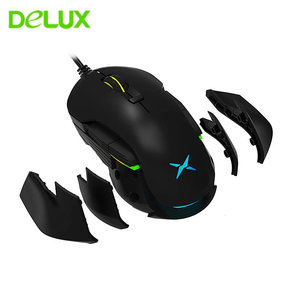 

Delux M627 PMW3389 Sensor Wired + Wireless Gaming Gamer Mouse 16000 DPI Left and Right Hand Game Mice With DIY Side Wings