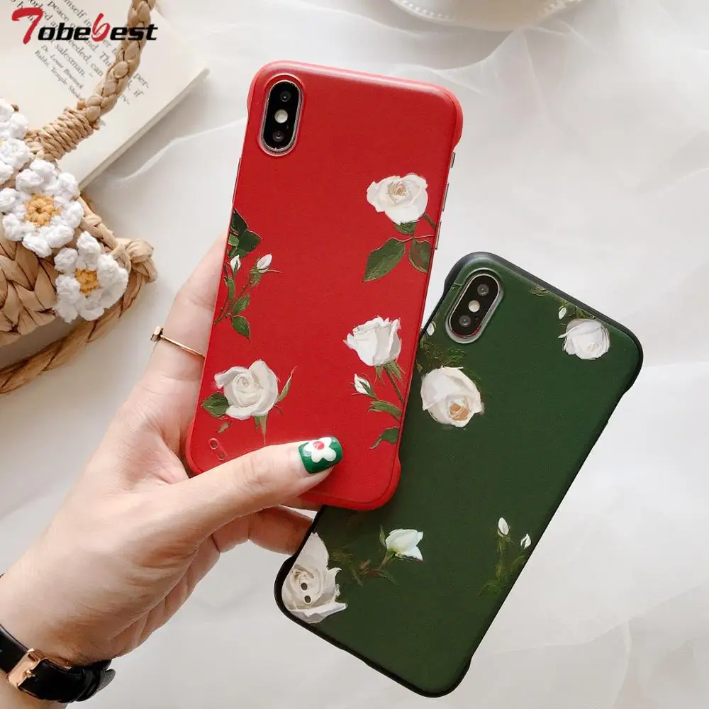 

Retro Rose Flower Borderless Phone Case For iPhone X XS Max XR 7 8 6 6S Plus 7Plus 8Plus Ultra-thin Acrylic Back Case Cover
