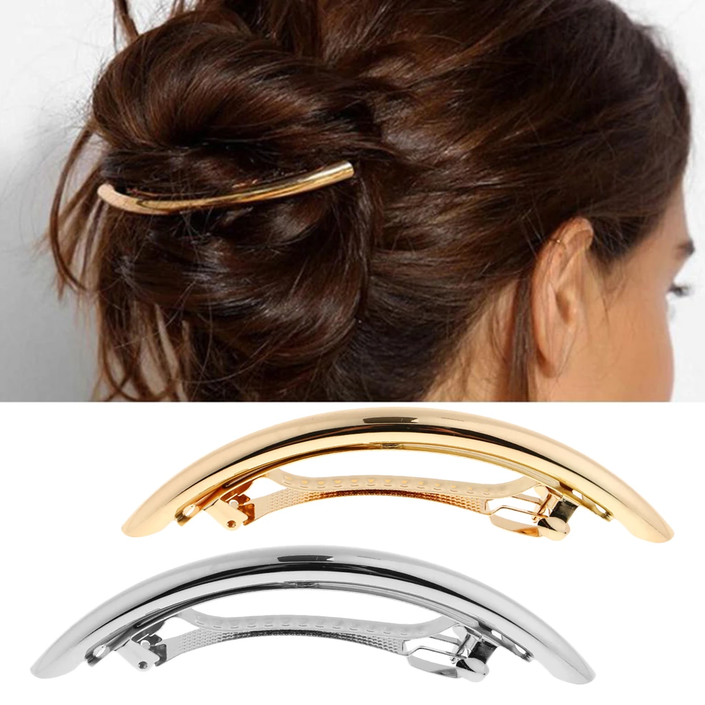 Women Ladies Metal Gold Silver Tube Large Hair Clip Barrette Hairpin Accessories