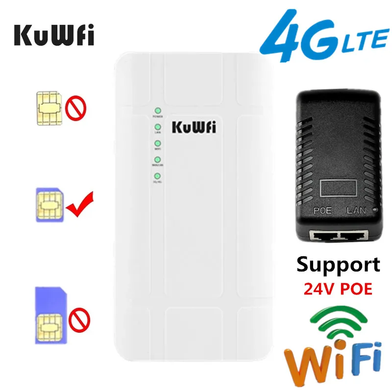 KuWFi Открытый 4G LTE маршрутизатор Высокая мощность 300 Мбит / с Беспроводной CPE CAT4 3G SIM