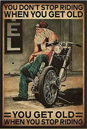 Eeypy Motorcycle You Don it Stop Racing When You Get Old Cat Poster Tin Sign Iron Painting Home Family Lovers Gift Funny