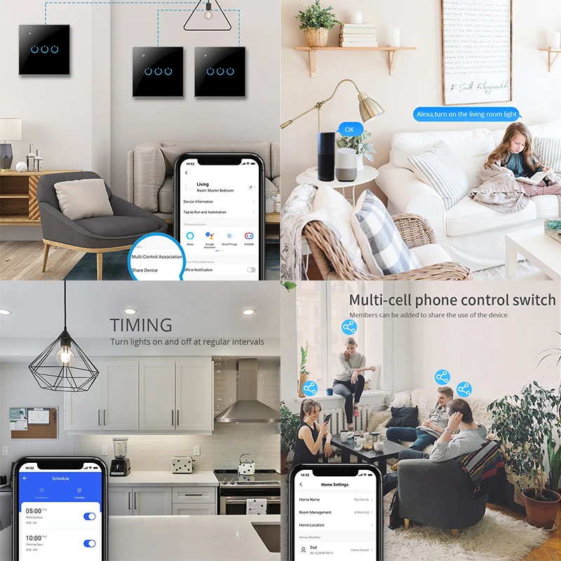 ANDELI-WiFi 16A 스마트 DIY 미니 조명 스위치, 양방향 제어 Tuya Smartlife APP 원격 제어 Alexa Google 홈 오토메이션
