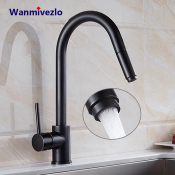 

Kitchen Sink Faucet Black Bronze Hot And Cold Water 360 Rotate Spout Single Handle Pull Down Mixer Tap Golden Crane