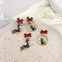 Japanese Witch Black Cat Clip on Earrings No Piercing Funny Cartoon Bow Cat Clip Earrings Without Pierced Ears for Women Girls 2