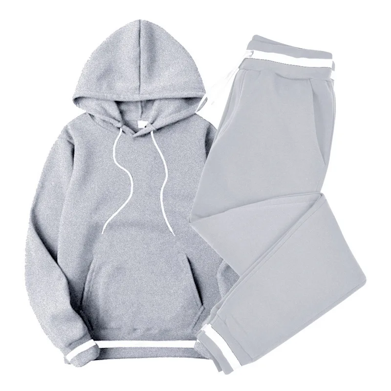 grey LITTHING Лоскутная Мужская спортивная одежда наборы осень зима толстый капюшон мужской спортивный костюм повседневный мужской 2 шт толстовка+ брюки наборы - Цвет: grey