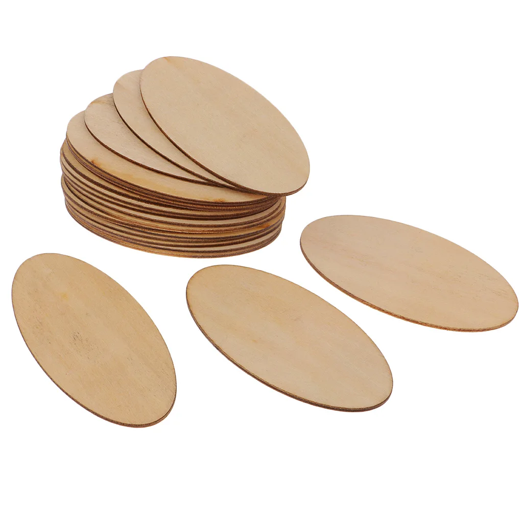 40pcs 1.5 mm Thick Ellipse Unfinished Wood Cutout Oval Chips for Arts and Crafts Projects, Board Game Pieces for Crafting