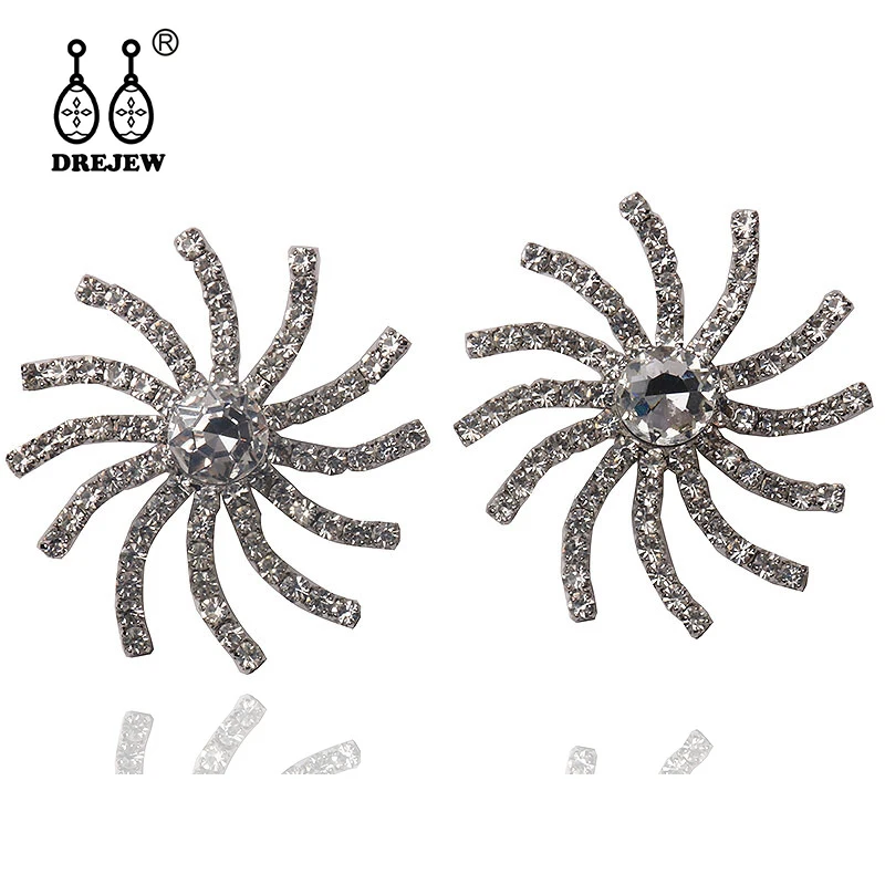 

DREJEW Vortex Flower Luxury Silver Rhinestone Statement Earrings 2019 925 Stud Earrings for Women Wedding Fashion Jewelry E9651