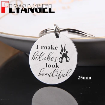 

FLYANGEL Dog Groomer Keychain Engraved Scissor I Make Look Beautiful Fashion Jewelry Key Tag For Pet Groomer Charm Gifts Keyring
