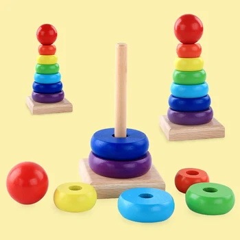 

Rainbow Stacking Ring Tower Stapelring Blocks Baby Montessori Toys Early Education Teaching Aids Wood Toddler Baby Toy