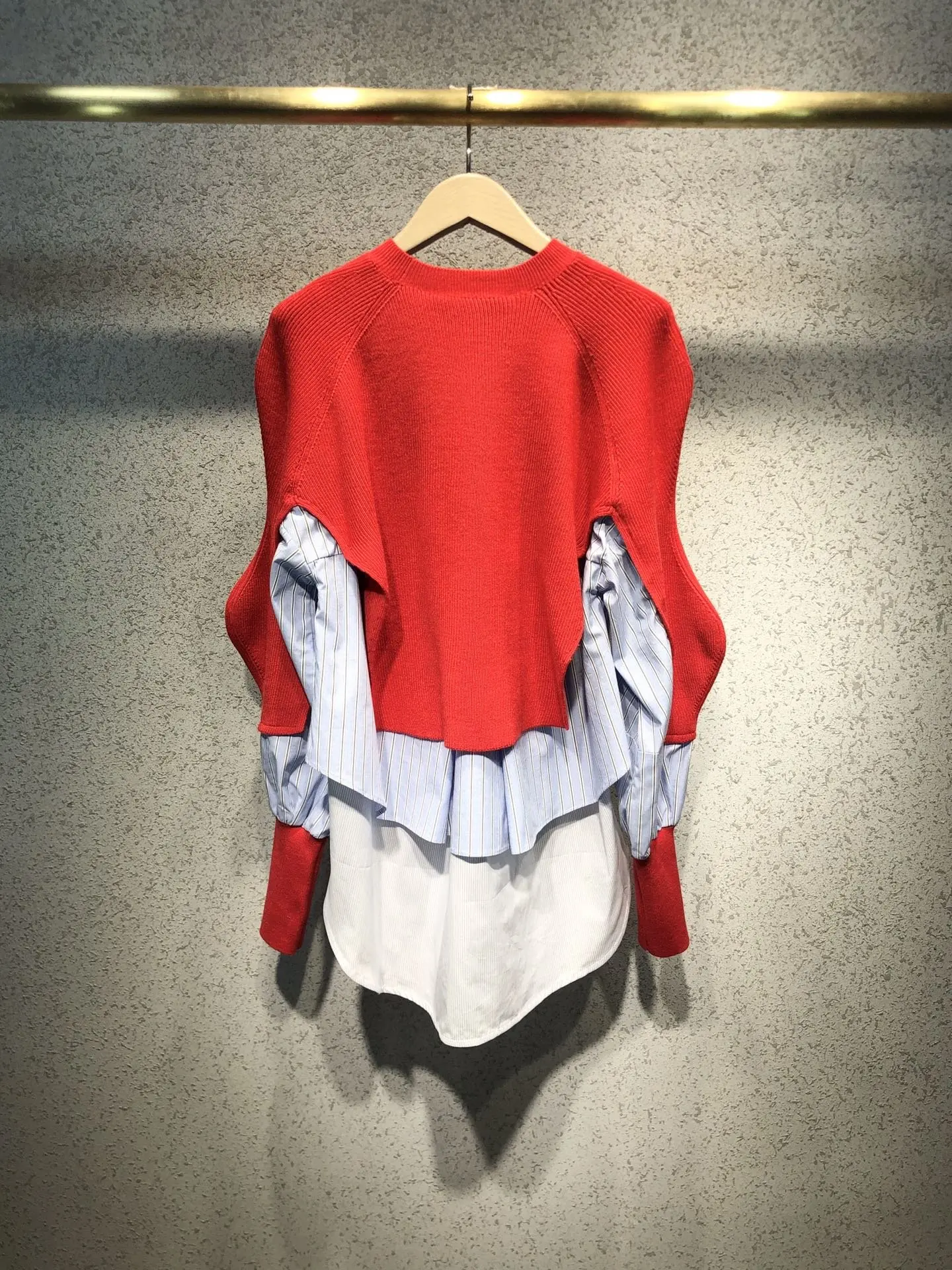 Новая женская мода с длинным рукавом Сексуальная Повседневная клетчатая полосатая рубашка поддельные из двух частей сшитый пуловер вязаный свитер 1203