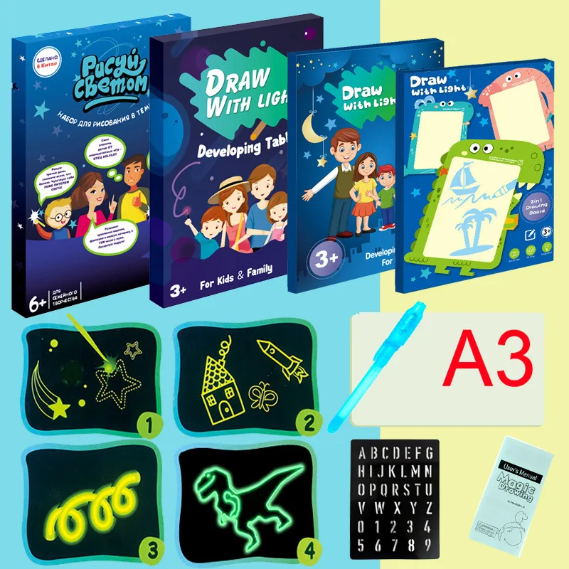 

Draw with Light Fun Children Early Education Night Light Handwriting Board WordPad DIY Graffiti Fluorescent Drawing Board