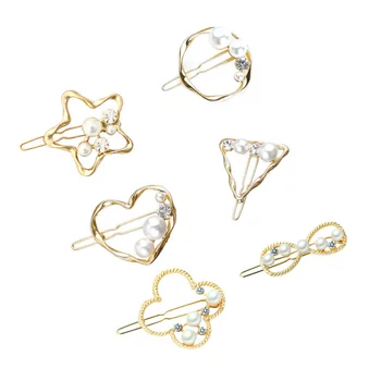 

6pcs Manmade Pearl Hair Clips Geometric Hollow Twist Barrettes Bobby Pins Hair Pins for Girls (Triangle, Circle, Heart, Pentagra