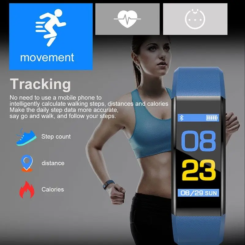 115 Plus Smart Watch Bluetooth Sport Watches Health Smart Wristband Heart Rate Fitness Pedometer Bracelet Waterproof Men Watch 3