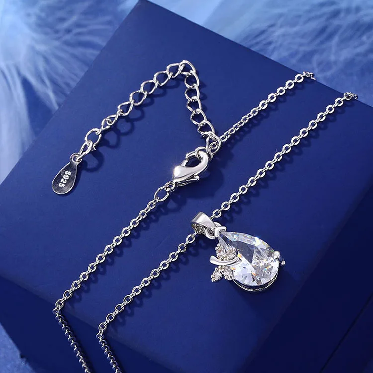 CARSINEL бренд серебристый цвет прозрачный кристалл циркониевый свадебный ювелирный набор для женщин синий в виде капли воды CZ ожерелья серьги комплект