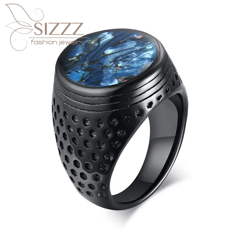 

SIZZZ 2019 New fashion titanium steel shell Epoxy black minimalist style ring for men