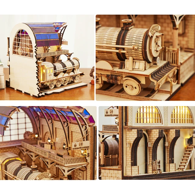 DIY Magic Movie Platform Nine and Three-Quarters Diagon Alley Book Nook Shelf Kit Miniature Train Station with Light Toys Gifts 3