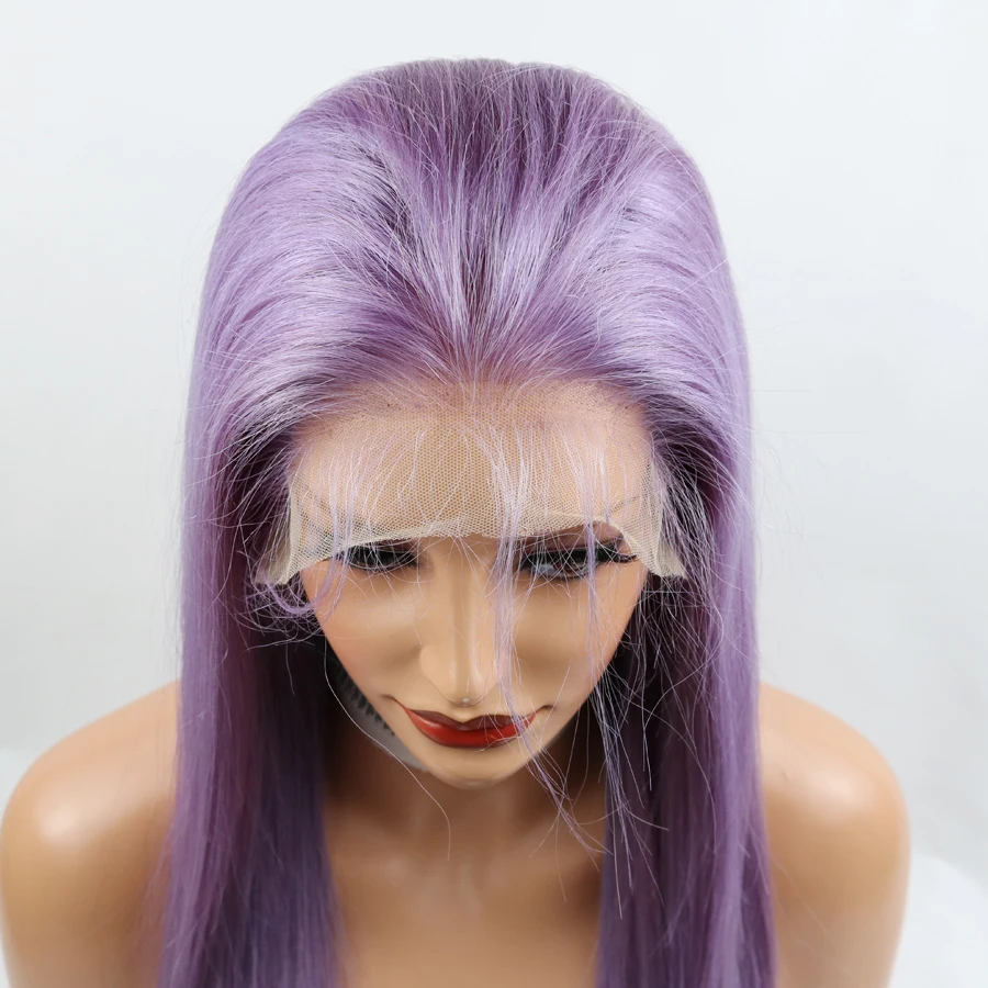 Прически Silky Straight, светильник фиолетовые волосы 13x6 Синтетические волосы на кружеве парики отбелен высокий хвост Gluelesss 180 Плотность полные парики шнурка для Для женщин