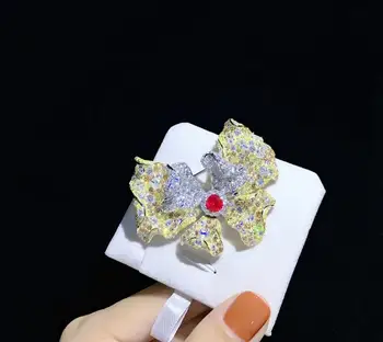 

44*57MM big butterfly brooch yellow color 925 sterling silver with cubic zircon cute romantic fine women jewelry free shipping