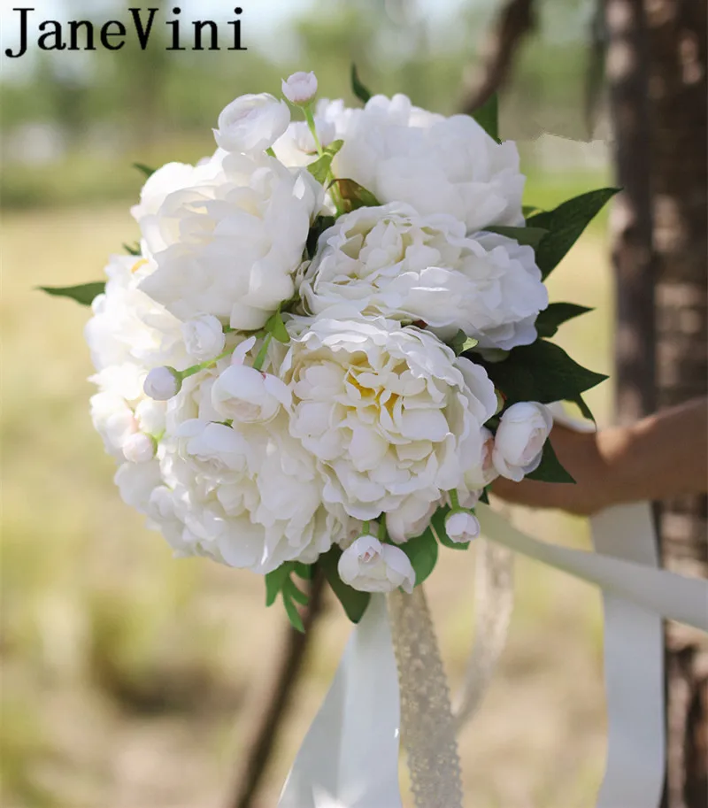JaneVini Искусственные цветы пионы из шелка белый свадебный букет Искусственные фотографии свадебные букеты невесты цветок Свадебный букет