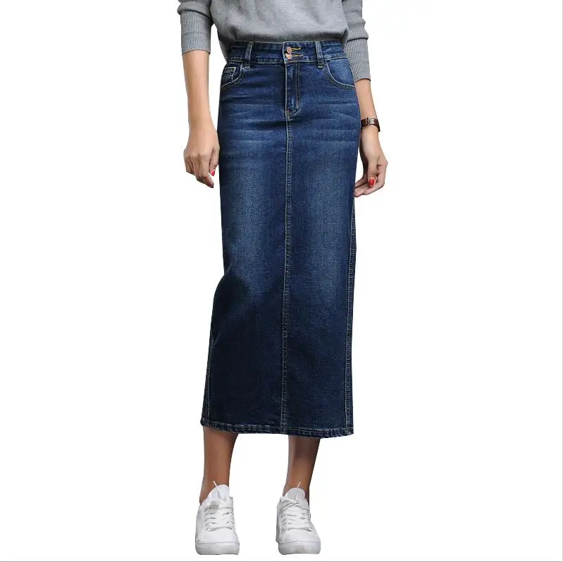 blue-long skirt Женская джинсовая юбка, длинная джинсовая женская юбка, джинсовая юбка-карандаш для женщин, осенняя винтажная черная Длинная женская Юбка Saia - Цвет: blue-long skirt
