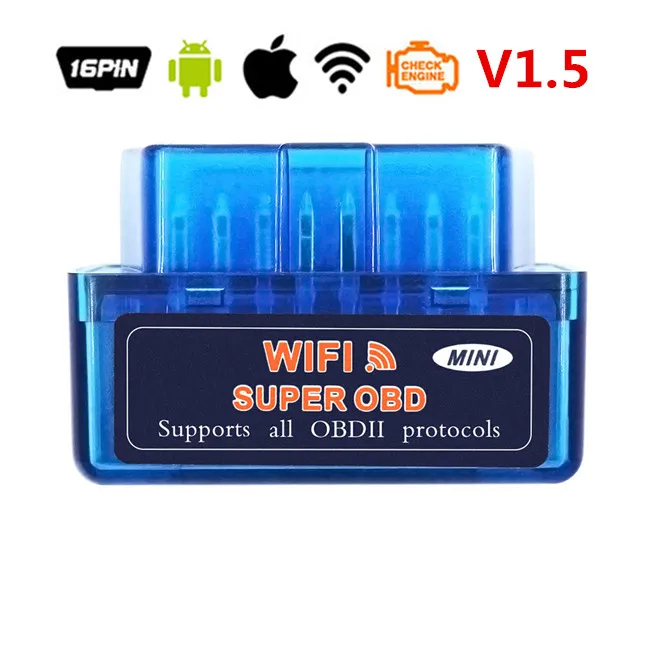 Blue WIFI V1.5 HH OBD2 hhodd ELM327 Bluetooth V1.5 V2.1 ELM 327 wifi/Wi-Fi V1.5 OBDII автомобильный диагностический сканер инструмент для Android/IOS/Windows - Цвет: Blue WIFI V1.5