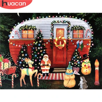 

HUACAN Full Square Diamond Painting Christmas Tree Diamond Embroidery Santa Claus Cross Stitch Mosaic House Holiday Gift