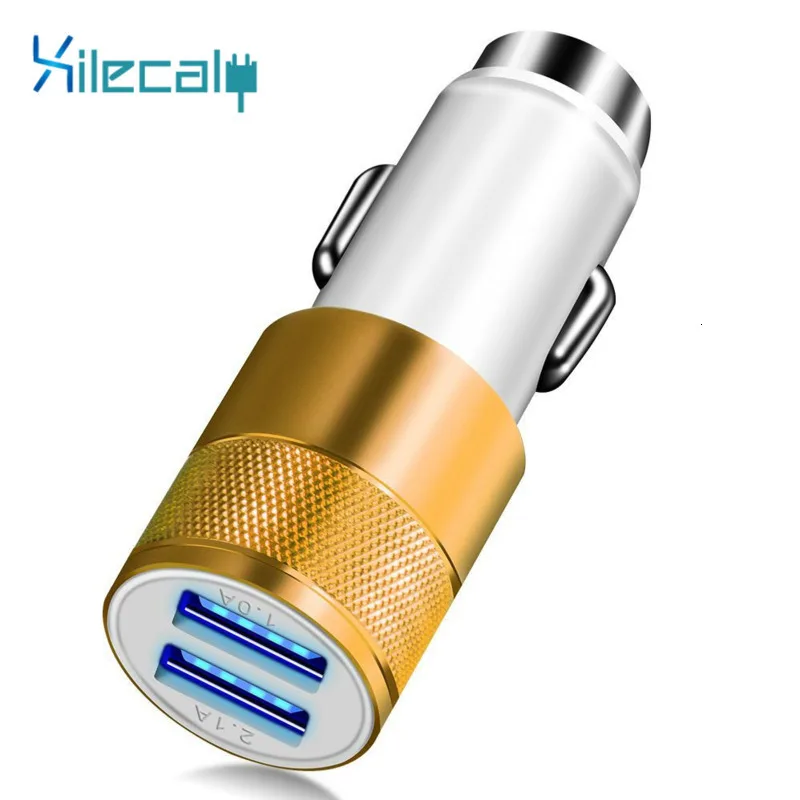 Металлическое автомобильное зарядное устройство для телефона 2.1A 5V двойное USB