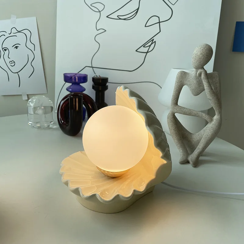 Ins Shell Lampe De Table En Ceramique A Brancher Par Usb Veilleuse Pour Chambre A Coucher De Fille Protection Des Yeux Cadeau Ideal Pour Le Bureau Aliexpress
