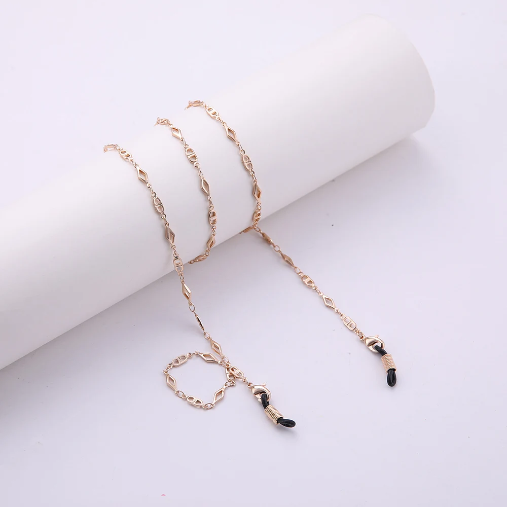 Rose Gold-Black EUEAVAN 10 шт., солнцезащитные очки в форме ромба, цепочка, женский ремешок, розовое золото, серебро, противоскользящие очки для чтения, шнур, шейный ремешок, держатель для очков - Цвет: Rose Gold-Black