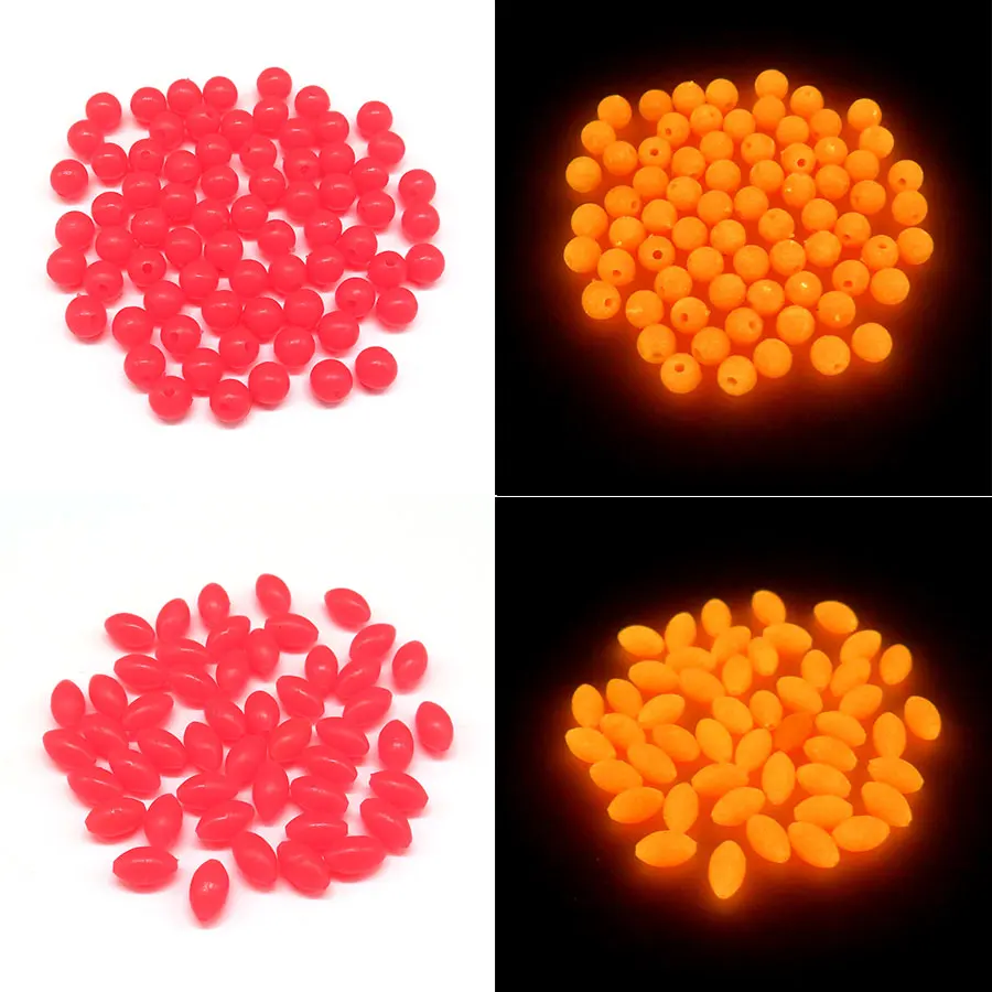 

Minfishing 200 PCS Soft Red Luminous Beads Olive/Round Plastic Elastic Beans Fishing Float Accessories