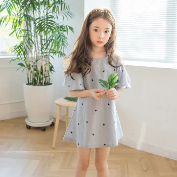 

Kids Summer Dress Girls Off Shoulder Striped Party Dress Casual Star Print Girl Dress 4 6 8 10 12 14 Years Children Clothing