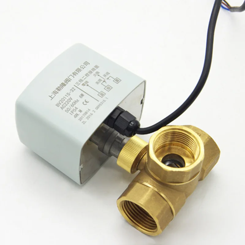 DN32  2Way 3Wires Brass Motorized Ball Valve Electric Actuato With Manual Switch 