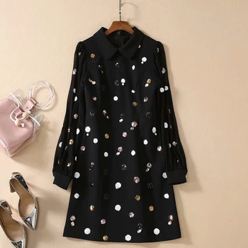 

High Quality Latest Fashion 2020 Runway Dress Women's Long Sleeve Glitter Sequined Diamonds Beaded Dress
