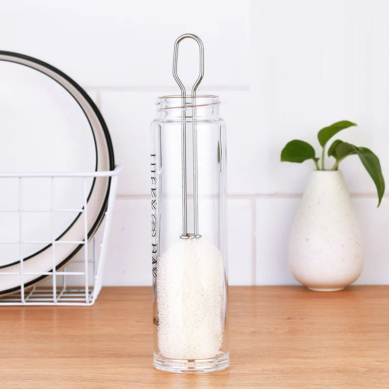 Sponge Cup Brush Replaceable Sponge Cup Brush Long Handle Drink Wineglass Bottle Glass Washing Clean kitchen accessories