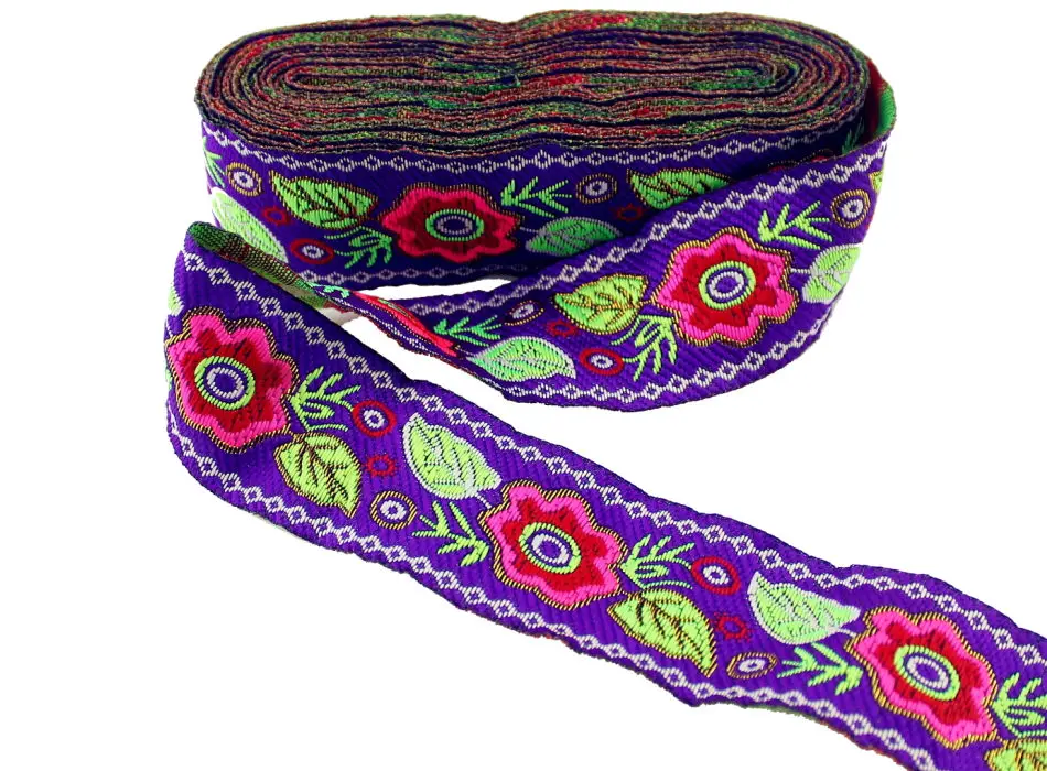 Дизайн 7 ярдов/партия ширина 4 см жаккард цветы лямки для кружевной ткани ручной работы хлопчатобумажная лента для одежды passepoil a coudre - Цвет: purple