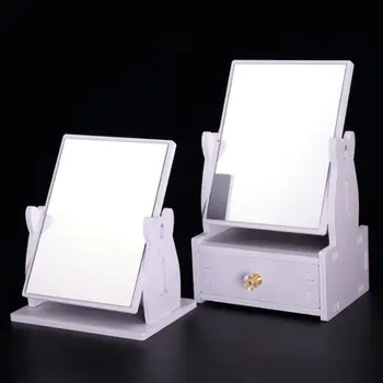 

Rotate Wooden Cute Rabbit Makeup Mirror with Drawer DIY Assembly Desktop Cosmetic Storage Box Organizer Multifunction Rack 875C