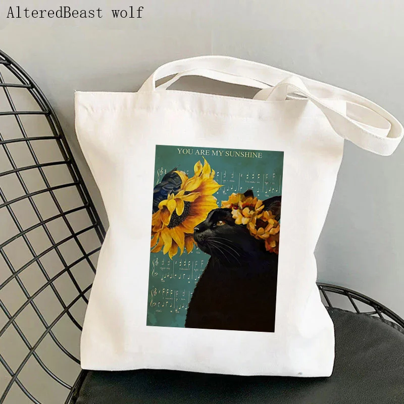Women Shopper bag Black Cats Meme Please Wash Your Hands Bag Harajuku Shopping Canvas Bag girl handbag Tote Shoulder Lady Bag